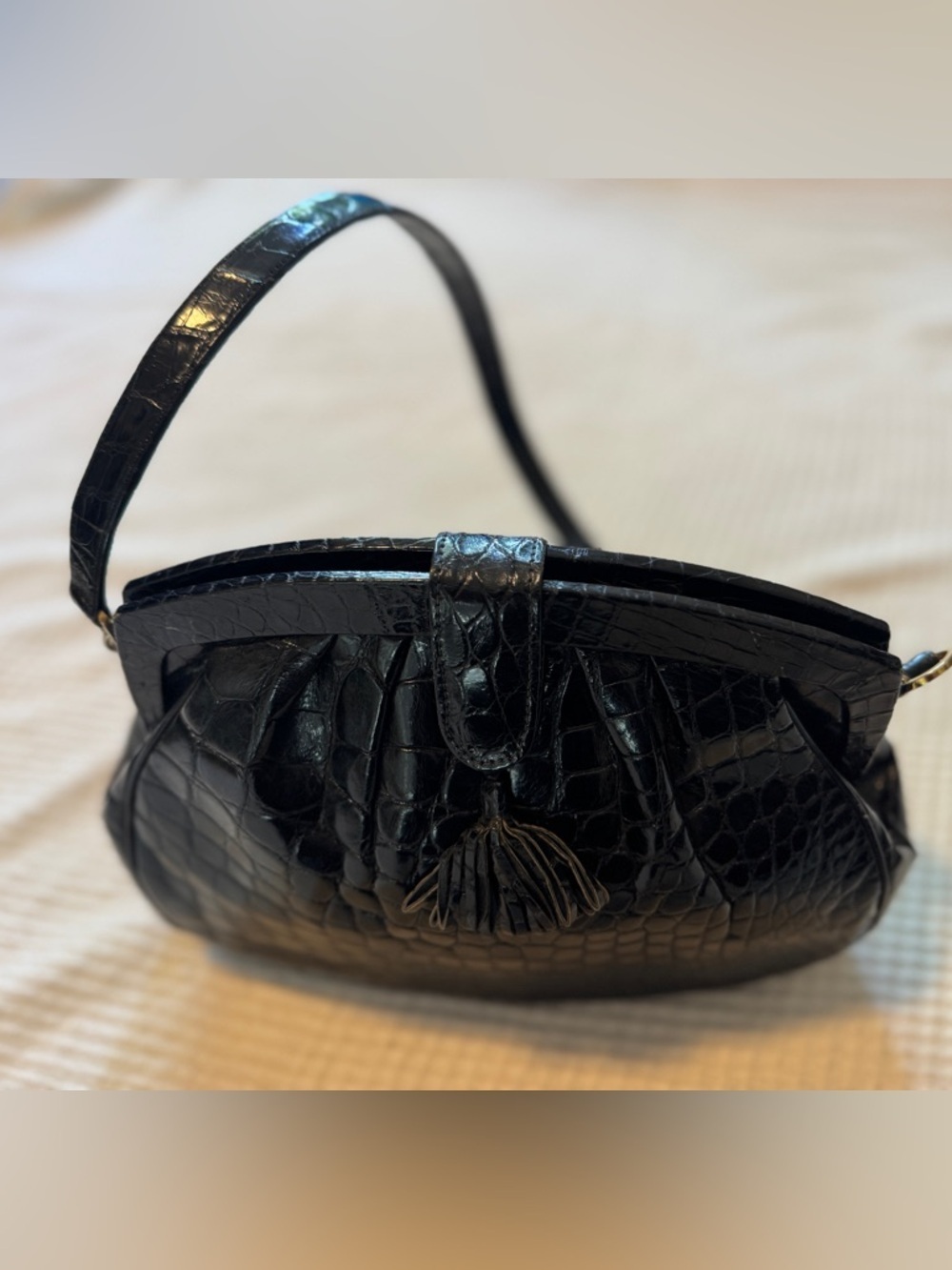 Revillon Paris Vintage MCM Black Genuine Crocodile Top Handle Bag France